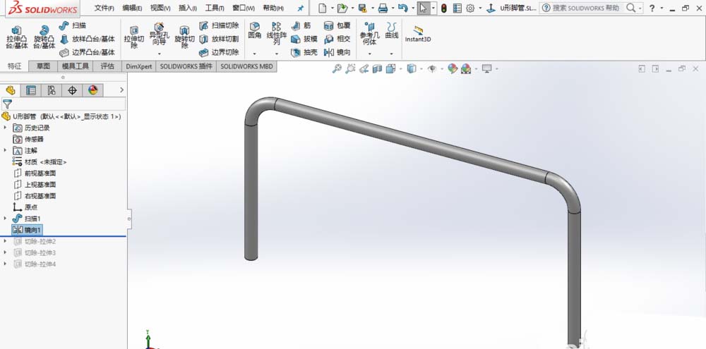 solidworks2017画U型空心管脚?