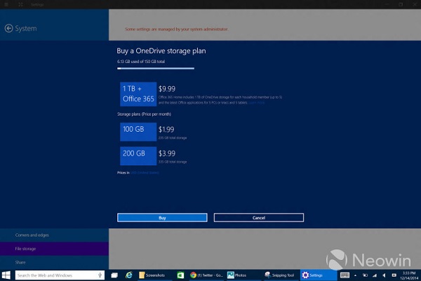 Win10 build 9901中集成OneDrive和完整的系统备份功能