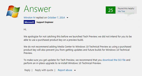 Win10用户：不要尝试安装Media Center 它阻止Win10的更新和系统补丁