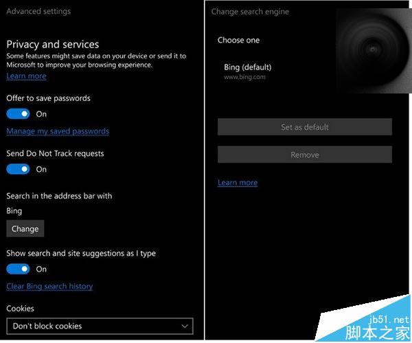 Win10 Mobile最新预览版的变化 Edge浏览器将可修改默认搜索引擎