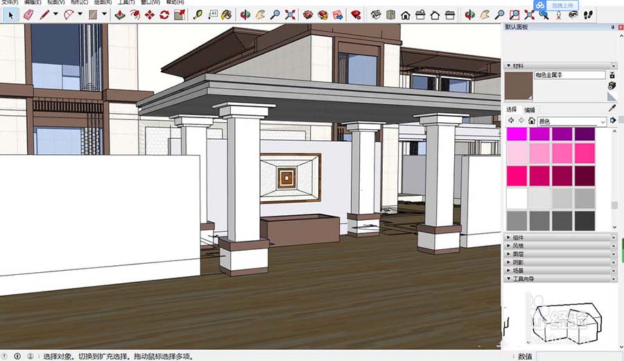 SketchUp草图大师怎么画柱子腰线?