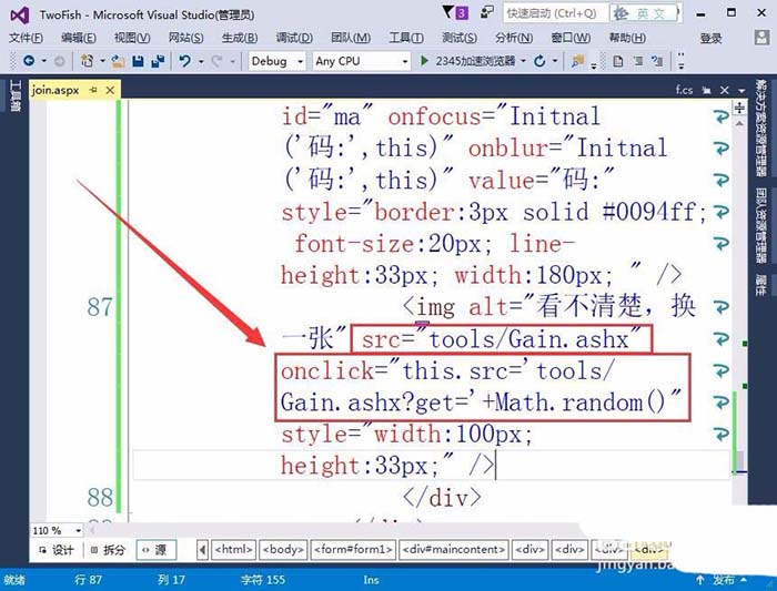 VisualStudio网页怎么插入验证码标签?
