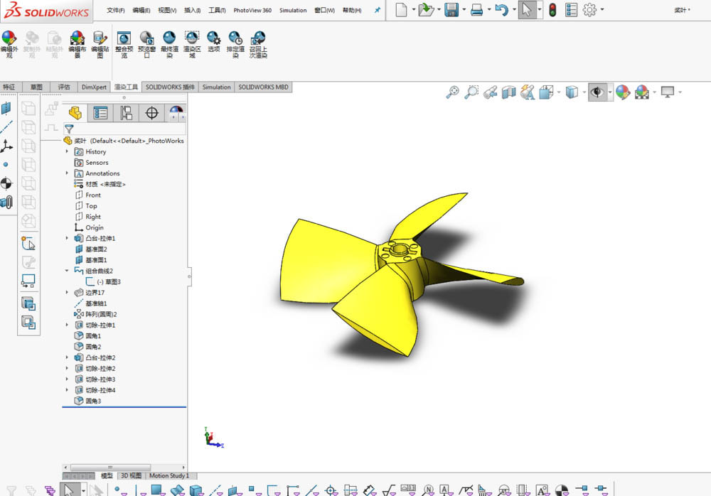 Solidworks怎么建模螺旋桨? sw画螺旋桨模型的教程