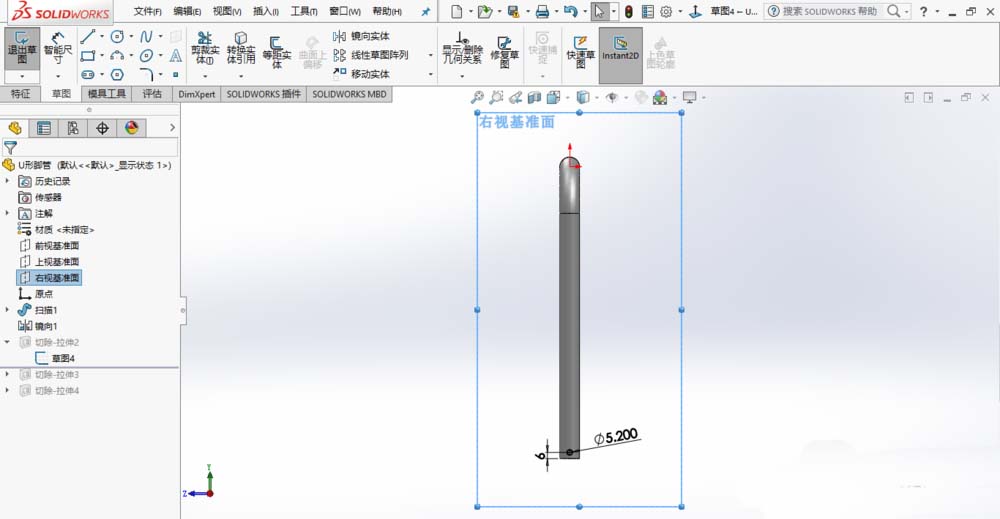 solidworks2017画U型空心管脚?