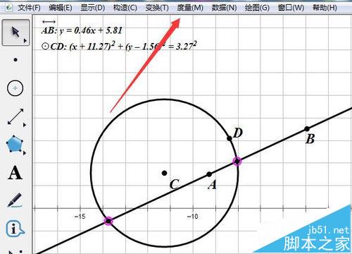 几何画板怎么通过度量计算直线或曲线的方程?