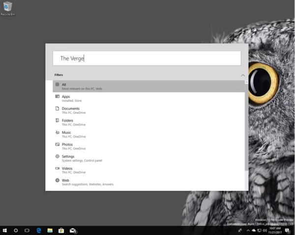 win10 RS4全新搜索界面抢先预览