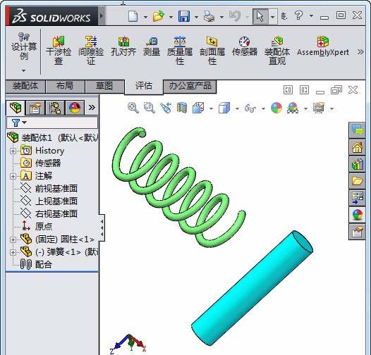 Solidworks怎么进行弹簧与圆柱配合?