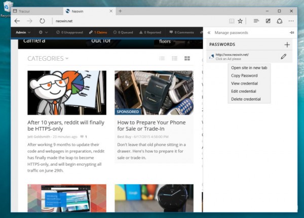 win10 B10147新浏览器Edge新增密码管理功能