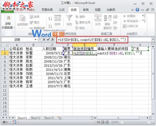 Excel 2010中如何自定义进行筛选并依次编号