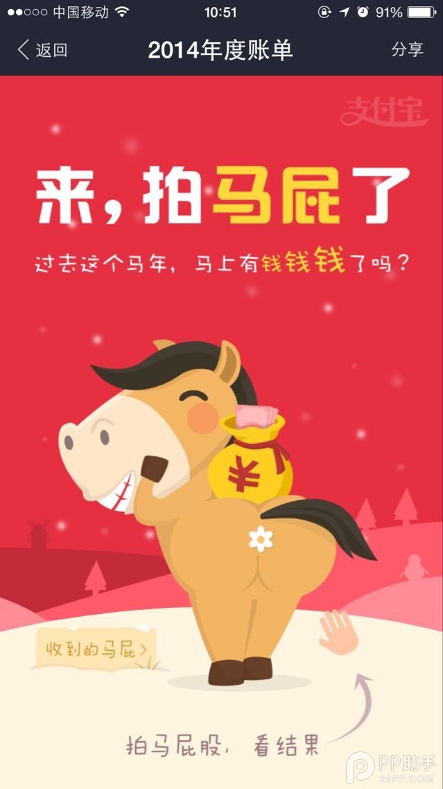 支付宝钱包2014年度账单来了 给好友拍马屁去吧