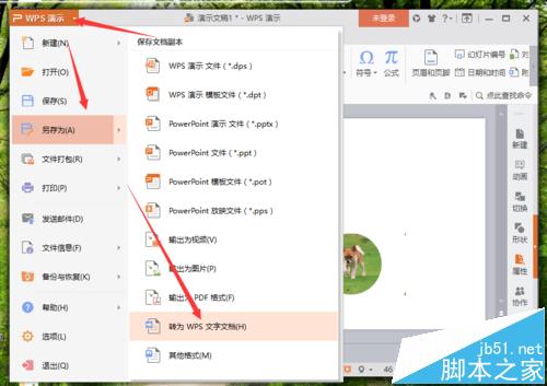 WPS演示文件怎么转换成ppt格式的doc文件?