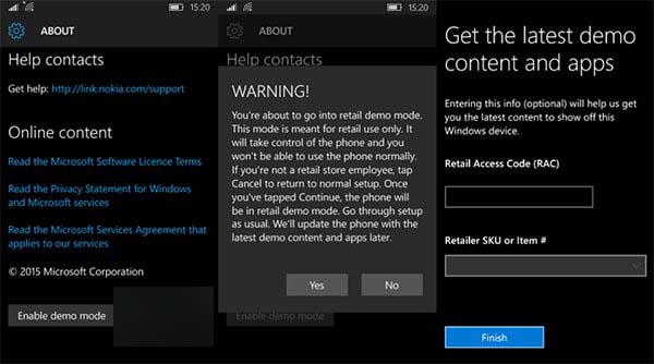 Win10 Mobile系统隐藏式零售演示模式曝光