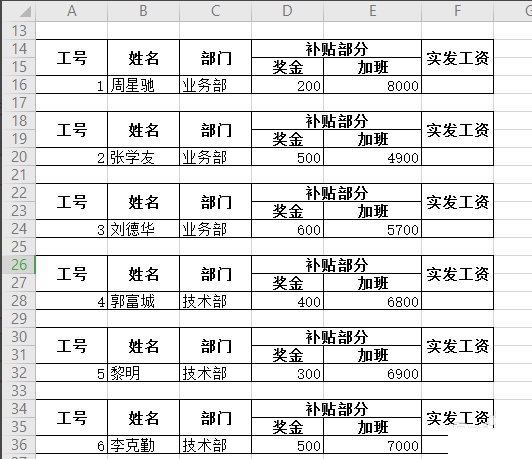 wps表格双行表头工资条制作方法