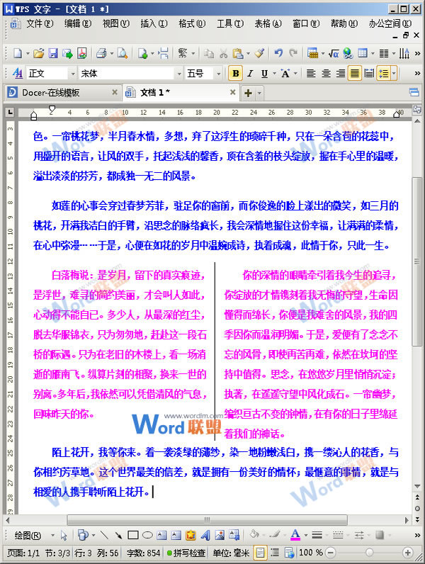 WPS文字教你实现文章中局部式的分栏