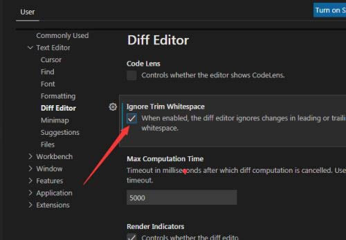 Visual Studio Code忽略修剪空白怎么实现?