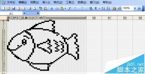 excel表格中怎么绘制一条简笔画小鱼?