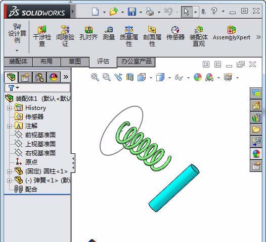 Solidworks怎么进行弹簧与圆柱配合?