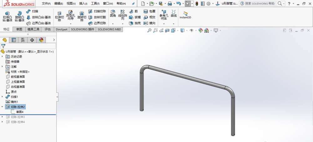solidworks2017画U型空心管脚?