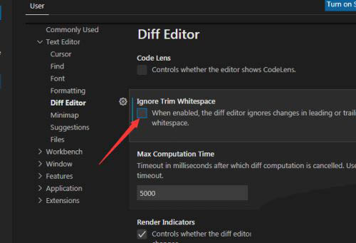 Visual Studio Code忽略修剪空白怎么实现?