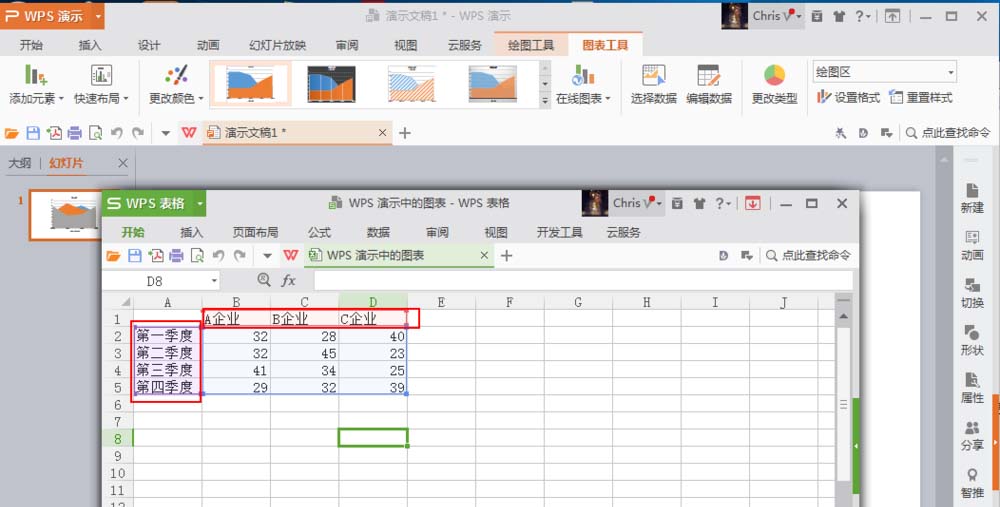 ppt总怎么制作面积图图表?