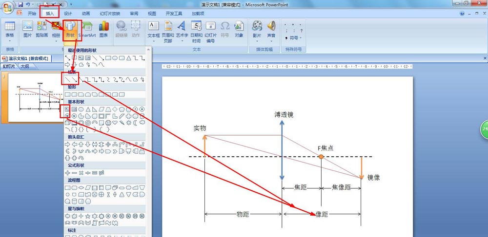 ppt怎么绘制物距与像距的关系图课件?
