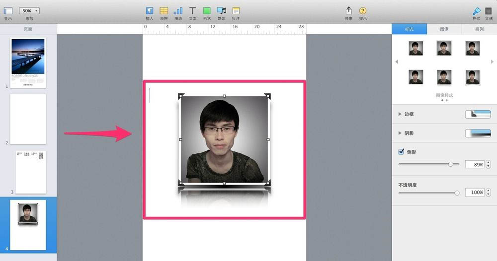Pages图片怎么添加倒影效果? Pages编辑照片样式的技巧