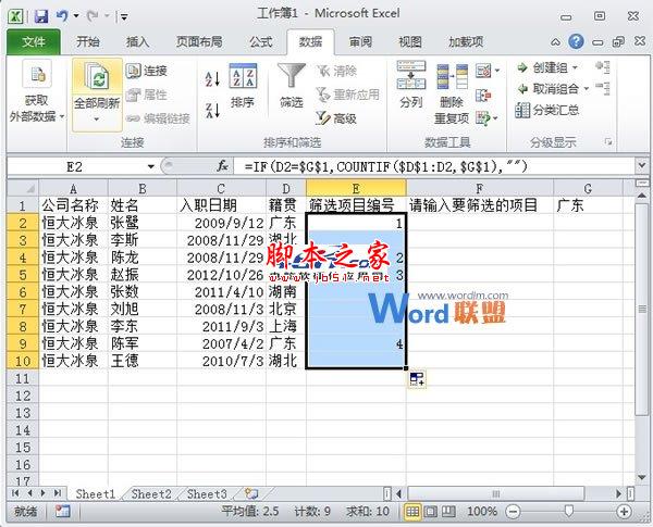 Excel 2010中如何自定义进行筛选并依次编号