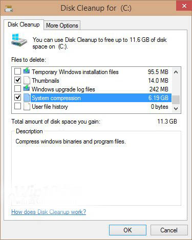 Win10预览版新变化：磁盘清理中增系统压缩功能