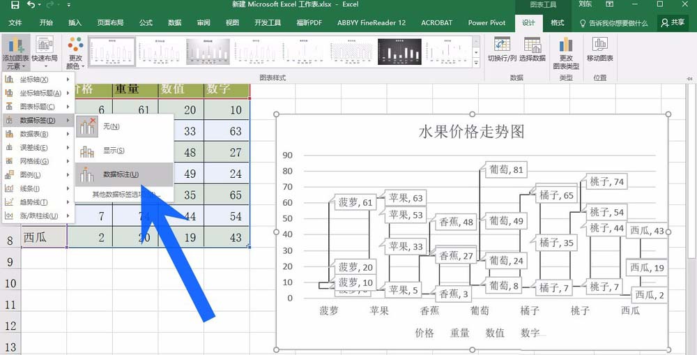 Excel2016表格中的图表怎添加数据标签?