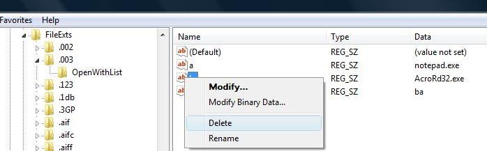 移除未知文件格式打开方式列表中的错误程序