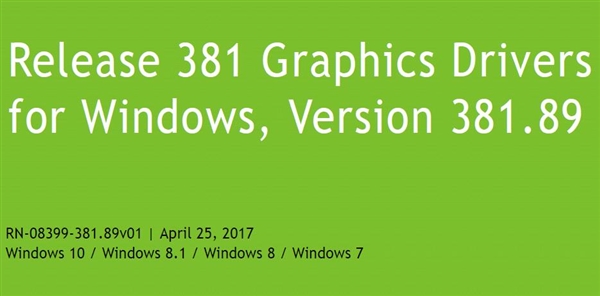 NVIDIA发布381.89显卡驱动程序:大量游戏优化
