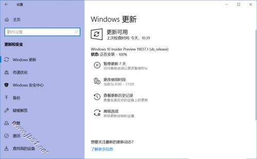 Win10 20H1快速预览版19037.1怎么手动更新升级?