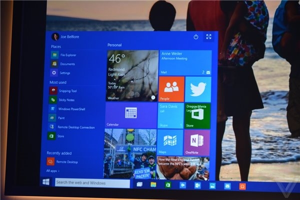 Windows 10一月预览版宣布 全新开始菜单