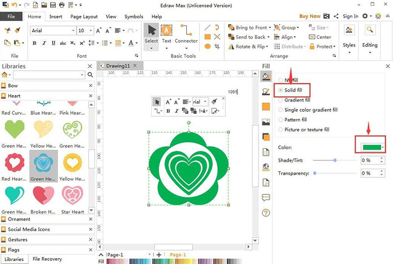 Edraw Max亿图图示怎么创建绿色花边心?