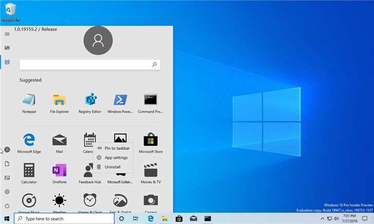 Win10 20H1快速预览版18950今日推送