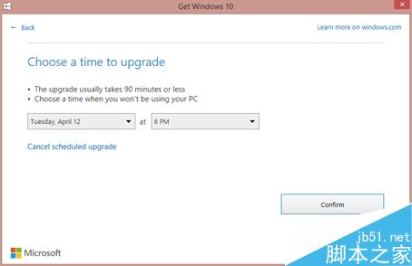 Win10(GWX)升级应用 提供一次额外确认已安排升级时间选项