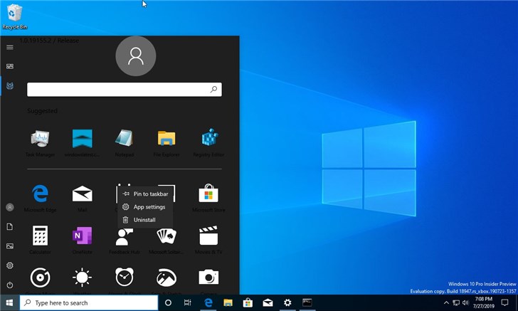 Win10 20H1预览版18947全新开始菜单有哪些变化?