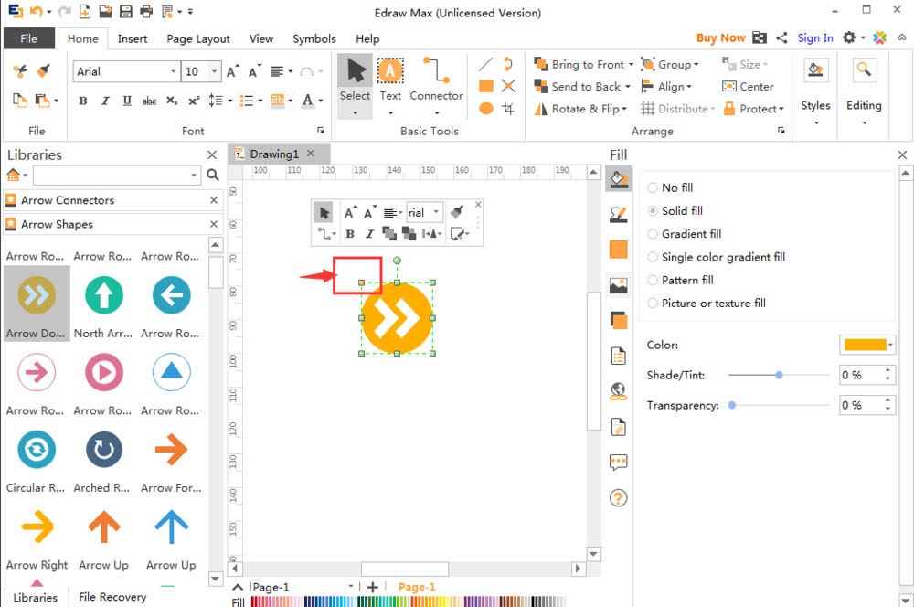 Edraw Max怎么设计快进图标? 亿图图示画红色圆形双向箭头的技巧