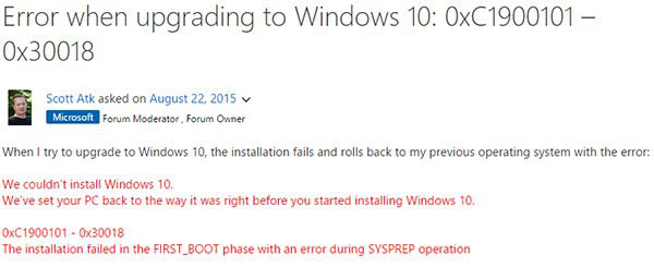 Win7/Win8.1升级Win10安装失败错误代码0xC1900101-0x30018的解决方法