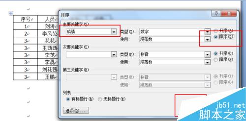 word文档总成绩如何实现升序和降序?