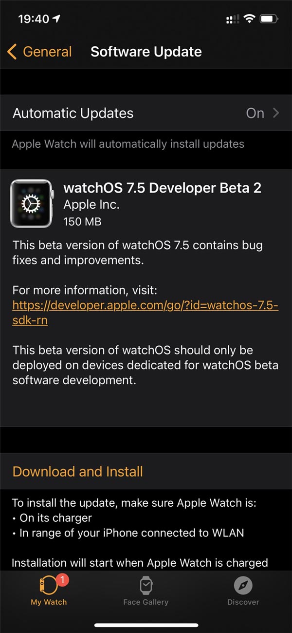 苹果今日发布watchOS 7.5 开发者预览版 Beta 2