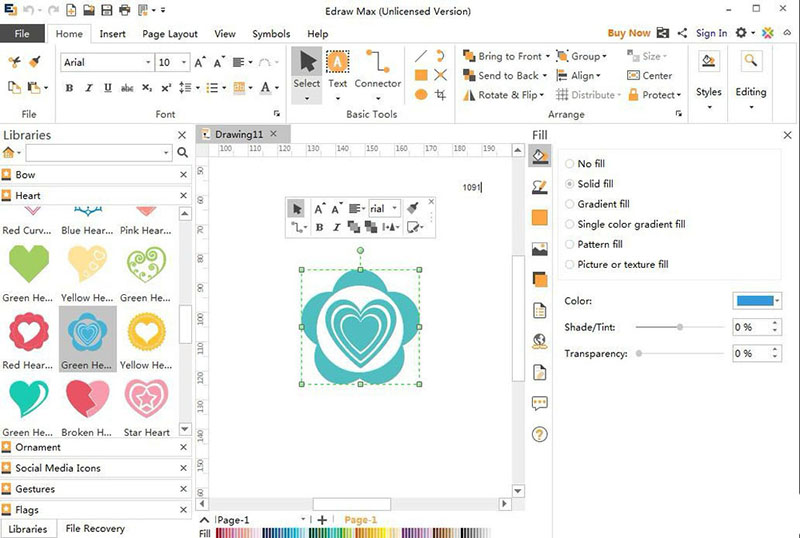 Edraw Max亿图图示怎么创建绿色花边心?