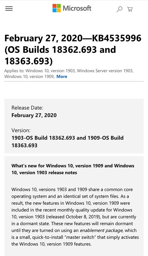 Win10预览版1909 KB4535996累积补丁今日更新  更新内容汇总