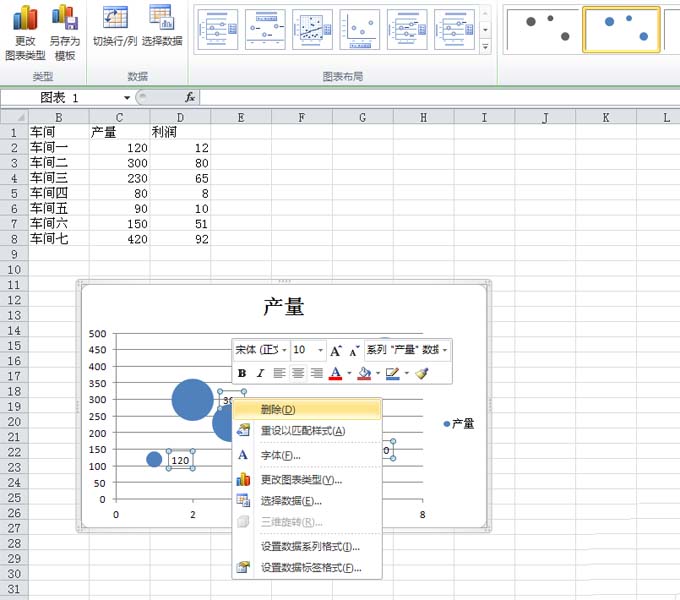 excel表格中怎么制作泡泡统计图表?