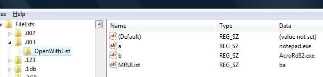 移除未知文件格式打开方式列表中的错误程序