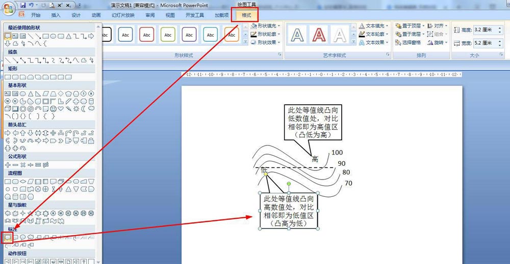 ppt怎么画等温线的凸向图解课件?