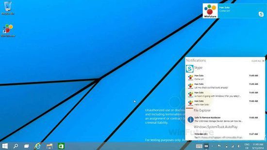 windows 9新视频曝光:通知中心类似Android