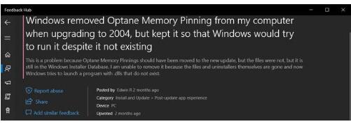 Win10 2004 导致英特尔傲腾内存不兼容 不能强制升级