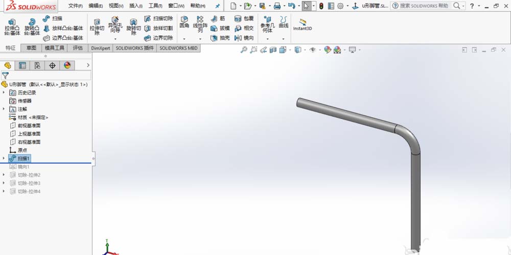 solidworks2017画U型空心管脚?